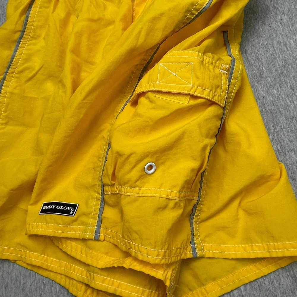 Body Glove Mens Yellow Nylon Swim Trunks Cargo Pocket Mesh Lined Large BG169MS